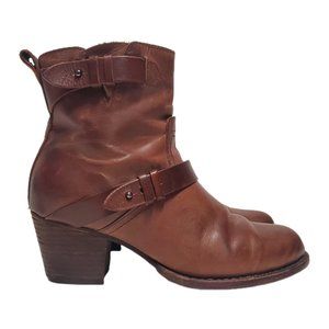 RAG & BONE Harper Ankle Boots Women 8/38 Bootie Moto Heel Brown Leather Side Zip